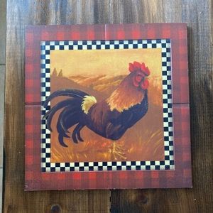 Rooster Wall Decor - Wood Plaque 11”x11” square - Rustic Country Kitchen Decor
